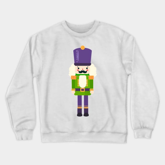 Green and Purple Christmas Nutcracker Toy Soldier Graphic Art Crewneck Sweatshirt by Star Fragment Designs